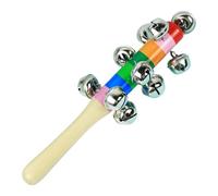 Colourful Wooden Jingle Bell Stick 19.5cm Rainbow Handheld Bell Educational Jingle Stick Shaker Rattle Handhold Musical Instrument Rhythm Toy School Desk Ring For Boys Girls Ages 0 +