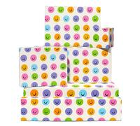 Colourful Wrapping Paper - Multi Colour Smiley Faces - 6 Sheets Gift Wrap For Birthday Christmas Wedding Anniversary - Includes Tags - Funny Giftwraps For Men Women Men Him Her Adult Friends