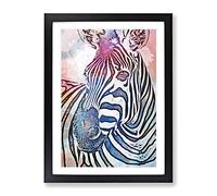 Colourful Zebra In Abstract Modern Framed Print | A2 Black Framed Wall Art | Ready to Hang | Abstract Animal Picture | Living Room Bedroom Lounge Office