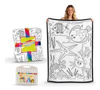 Colouring Blanket for Adults, Colour Your Own Throw Blanket with 24 Colour Markers, Creative DIY Soft Plush Velvet Colouring Fleece for Mindful Relaxation and Home Decor, 156 x 125 cm (White_B)