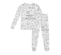 Colouring Pajamas for Children Diy Hand Painted Christmas Pyjamas Cartoon Print Sleepwear 2-Piece Xmas Pjs Set with Long Sleeves & Trousers Colour Children's Graffiti Creative Homewear For Ages 2-10