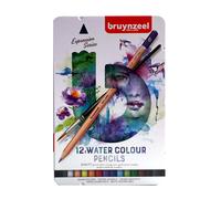 Bruynzeel Expression Watercolor Pencils Set of 12 + Brush in Tin | Water-Soluble Pencils | Coloring for Adults, Bullet Journaling