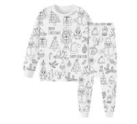 Colouring Pyjamas for Children Diy Hand Painted Pajama Set Cartoon Print Sleepwear Suit Pjs with Long Sleeves Trousers Colour Children's Graffiti Pajamas Loose Creative Homewear Set For Kids Age 2t-9t