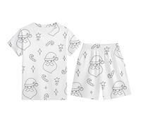 Colouring Pyjamas for Kids Funny DIY Hand Painted Christmas Pajamas 2-Piece Cartoon Print Sleepwear Set Short Sleeves & Shorts Xmas Pjs Boys Girls Creative Graffiti Loungewear Homewear For Ages 2-10