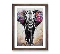 Colours Of An Elephant Framed Print | A3 Walnut Framed Wall Art | Ready to Hang | Modern Animal Picture | Living Room Bedroom Lounge Office