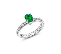 Colours of Love 18ct White Gold Emerald Fluted Ring with Diamond Set Shoulders - Ring Size O