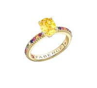 Colours of Love 18ct Yellow Gold Oval Yellow Sapphire Fluted Ring with Multicoloured Gemstone Shoulders - Ring Size Q