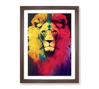 Colours Of The Lion Framed Print | A2 Walnut Framed Wall Art | Ready to Hang | Modern Animal Picture | Living Room Bedroom Lounge Office