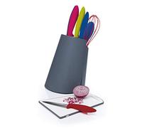 Colourworks 3-in-1 Wooden Knife Block / Plastic Chopping Board / Utensil Holder Set - 'Brights' Colours, 17.89 x 16.60 x 33.5 cm