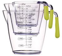 Colourworks 3 Piece Acrylic Measuring Jug Set, Stackable Jugs for Cooking Baking with Coloured Soft Grip Handle - Green