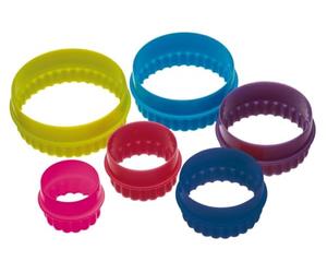 Colourworks Plastic Plain and Fluted Round Cookie Cutters, Multi-Colour, Set of Six