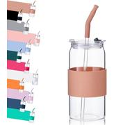 ColoVie 20oz Tumbler with 3 IN 1 Lids and Glass Straws(Extra Silicone Tips), Amber Silicone Protective Sleeve, Iced Coffee Cup, Travel Water Bottle, Soda Beer Can Shaped Cups, Hot Tea