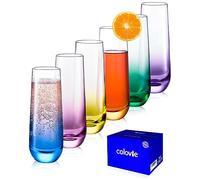 ColoVie Stemless Champagne Glasses Set of 6- Colored Champagne Flutes- Wedding Toasting Glass- Bridesmaid Gift- Mimosa Glass- Crystal Bar Glassware- Birthday Cocktail Party, 9.6oz