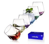 ColoVie Stemless Wine Glasses Set of 6, Cocktail Glasses, Diamond Shaped Wine Glasses for White or Red Wine, Unique Colorful Drinking Glasses,10 oz Easy Hold, Cute, Dishwasher Safe
