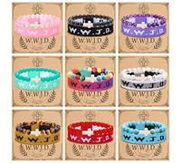 COLOYAN 18PCS WWJD Bracelets Cross Bracelet for Women Men Jesus Christian Religious Bracelet Cross Stone Beaded Bracelets, Adjustable, Stone, no gemstone