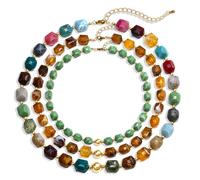 COLOYAN 3PCS Colorful Chunky Beaded Necklace for Women, Adjustable Resin Statement Necklace Boho Beach Necklaces Irregular Bead Collar Necklace Jewelry, Zinc, No Gemstone