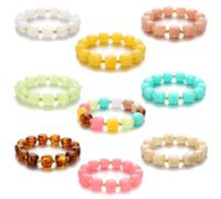 COLOYAN 9 PCS Colorful Resin Chunky Beaded Stretch Bracelets for Women | Sturdy Acrylic Square Beaded Set, Lightweight Design, Multicolor Boho Elastic Bracelet for Party Beach Daily Wear