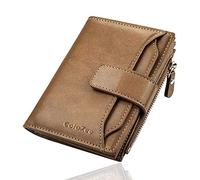 ColoZee Men's Wallet, Genuine Leather RFID Blocking Wallet Mens, Credit Card Holder Bifold Wallet with Zip Coin Pocket for Men, with Gift Box, Khaki