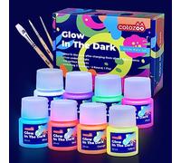 colozoo Glow in the Dark Acrylic Paint Set, 8x20ml + 3 Brushes | Glow in the dark acrylic paints 8x20 ml with 3 brushes, charge in light, parties, Halloween and DIY decorations