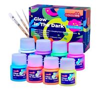 colozoo Glow in the Dark Acrylic Paint Set 8x20ml Bright+ 3 Brushes | Durable on Any Self-Illuminating Fluorescent Surface