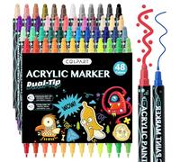colpart 48 Colors Dual Tip Acrylic Paint Pens, Extra Fine & Circular Dot Tip Paint Markers for Rock Painting, Wood, Canvas, DIY Crafts Art Supplies for Adults