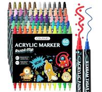 colpart 60 Colors Dual Tip Acrylic Paint Pens, Extra Fine & Circular Dot Tip Paint Markers for Rock Painting, Wood, Canvas, DIY Crafts Art Supplies for Adults