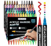 colpart Acrylic Paint Markers,Acrylic Paint Pens Paint Markers,60 Colors Dual Tip Paint Pens With Medium Tip and Brush