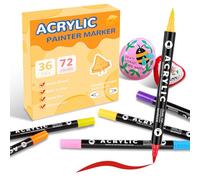 colpart Acrylic Pens for Stones Waterproof Stones Painting Double Ended Acrylic Paint Permanent Marker Pen for Plastic Glass Wood Ceramic Metal Tyre Canvas Dual Tip 72 Colour Set