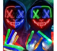 Colplay New LED Halloween Mask & Gloves in Multiple Light Modes, The Purge Mask Costume, Light up Scary Mask Gloves, Halloween Costumes for Women Kids Girls (Multicolor (2 Set))