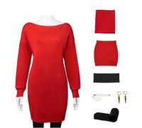COLSA Women Cosplay Costume Anime Red Sweater Uniform Halloween Outfits Full Set With Earring, Yor, Medium