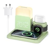 COLSUR 6 in 1 Wireless Charging Station, Magnetic 18W Wireless Charger with Alarm Clock, Night Light, Wireless Charger Stand for iPhone 16 15 14 13 12 11 X Pro Max, Apple Watch, AirPods