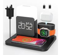 COLSUR 6 in 1 Wireless Charging Station, Magnetic 18W Wireless Charger with Alarm Clock, Night Light, Wireless Charger Stand for iPhone 16 15 14 13 12 11 X Pro Max, Apple Watch, AirPods