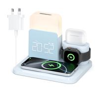 COLSUR 6 in 1 Wireless Charging Station, Magnetic 18W Wireless Charger with Alarm Clock, Night Light, Wireless Charger Stand for iPhone 16 15 14 13 12 11 X Pro Max, Apple Watch, AirPods