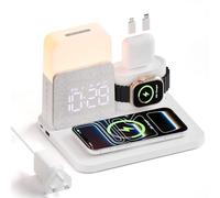 COLSUR 6 in 1 Wireless Charging Station, Magnetic 25W Wireless Charger with Alarm Clock, Night Light, Wireless Charger Stand for iPhone 17 16 15 14 13 12 11 X Pro Max, Apple Watch, AirPods