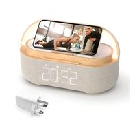 COLSUR Radio Alarm Clock Bluetooth Speaker, 15W Wireless Charger Alarm Clocks Bedside, Night Light, Loud Volume for Heavy Sleepers, Snooze, Dimmable LED Display, 2500mAh Battery