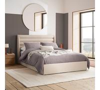 Colton - Double - Boucle Ottoman Storage Bed with Ribbed Headboard - Sand - Fabric - 4ft6 - Happy Beds