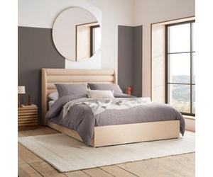 Colton Warm Beige Boucle Fabric Winged Ottoman Storage Bed - 5Ft King Size