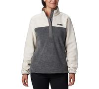 Columbia Women's Benton Springs 1/2 Snap Fleece Pullover Sweater, City Grey Heather, Chalk, L Petite