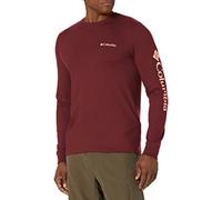 Columbia Men's Long Sleeve Tee Shirt Outdoors Fishing Camping Hiking, Rich Wine with Tiki Pink, Medium