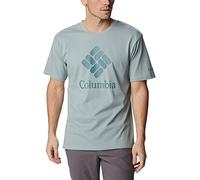 Columbia Men's Pacific Crossing 2 Graphic Short Sleeve Tee Short Sleeve Shirt, Niagara x CSC Stacked Logo Graphic, Size M