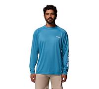 Columbia Men's PFG Terminal Tackle Long Sleeve Shirt, Blue Echo Heather/White Logo, XS