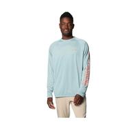 Columbia Men's Terminal Tackle Heather Long Sleeve Shirt, Crushed Blue Heather/Faded Peach Logo, Small