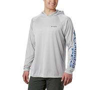 Columbia Mens Terminal Tackle Hoodie, Cool Grey/Vivid Blue Logo, 4XL Plus Tall