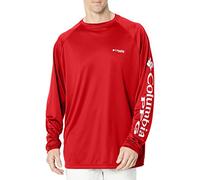 Columbia Men's Terminal Tackle Long Sleeve Fishing Shirt, Red Spark/White Logo, Large