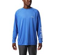 Columbia Men's Terminal Tackle Long Sleeve Fishing Shirt, Vivid Blue/Cool Grey Logo, 2X