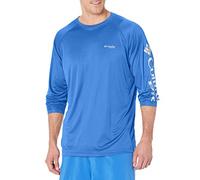 Columbia Men's Terminal Tackle Long Sleeve Fishing Shirt, Vivid Blue/Cool Grey Logo, Large Tall