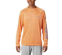 Columbia Men's Terminal Tackle Long Sleeve Shirt, Bright Nectar/Vivid Blue Logo, Medium