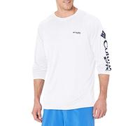 Columbia Men's Terminal Tackle Long Sleeve Shirt, White/Nightshade Logo, XS