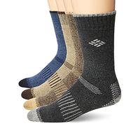 Columbia Moisture Control Crew Sock 4 Pack, Multipack, Black/Brown/Blue/Khaki, Large