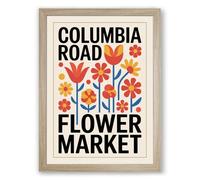 Columbia Road Flower Market Retro Framed Wall Art Print A1 (84.1×59.4cm) Oak, Wall Decor for Living Room, Bedroom, Office & Home, Ready to Hang, Art Gift